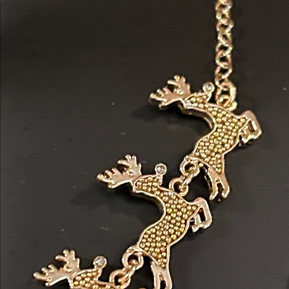 Gold Reindeer Necklace with Red Sleigh - Picture 4 of 5